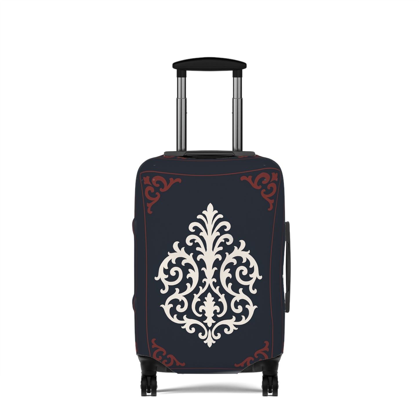 Dusk Blue-Maroon & White Baroque Luggage Cover — Dusk Blue & White Travel Protector