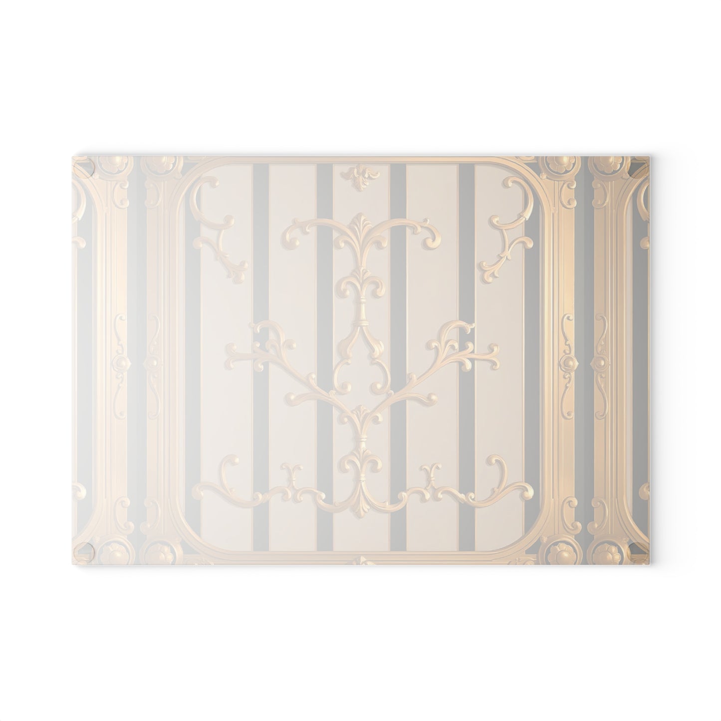Elegant Decorative Glass Cutting Board | Kitchen Gifts, Home Decor, Wedding Registry, Unique Kitchenware - Beige Striped Gold Rococo