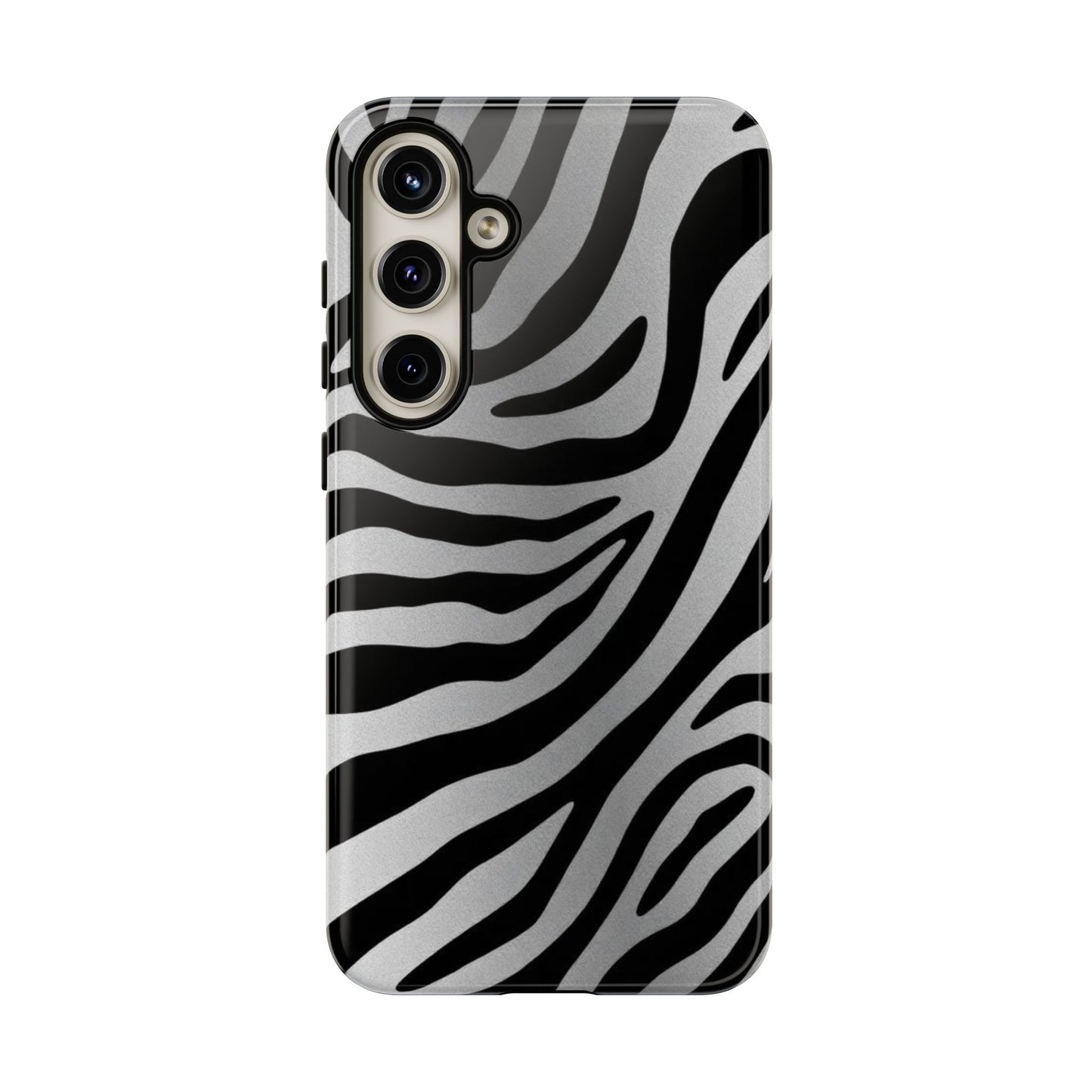 Zebra Print Tough Phone Case - Silver