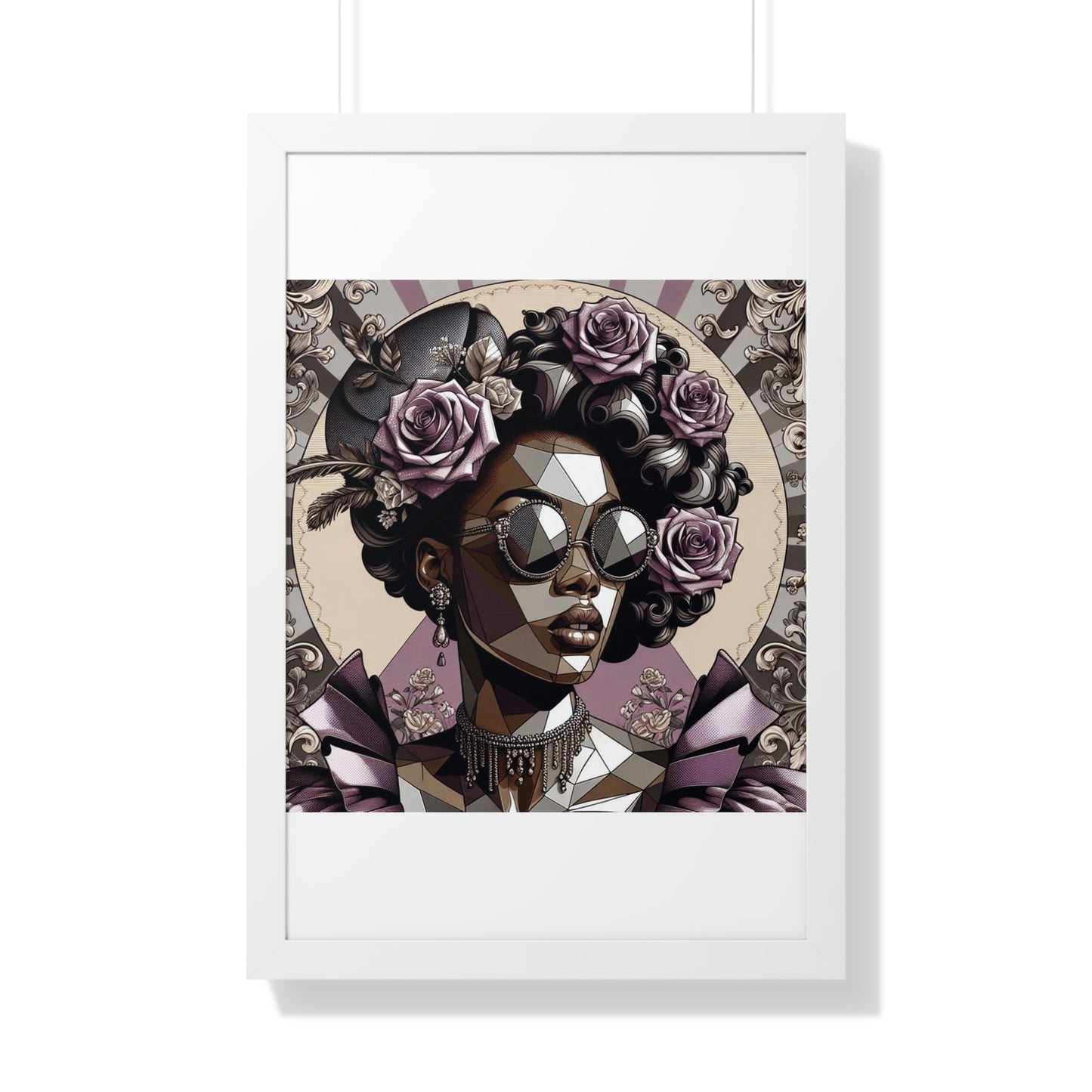 Chic Framed Vertical Poster, Home Decor Wall Art, Modern Art, Gift for Her, Unique Interior Design - Lilac Baroque Lady