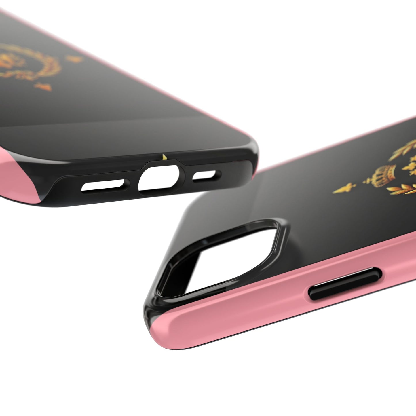 Tough Phone Case with Regal Design - Elegant Phone Protection, Gift for Him/Her, Royalty Inspired - Pink Striped Gold Crest