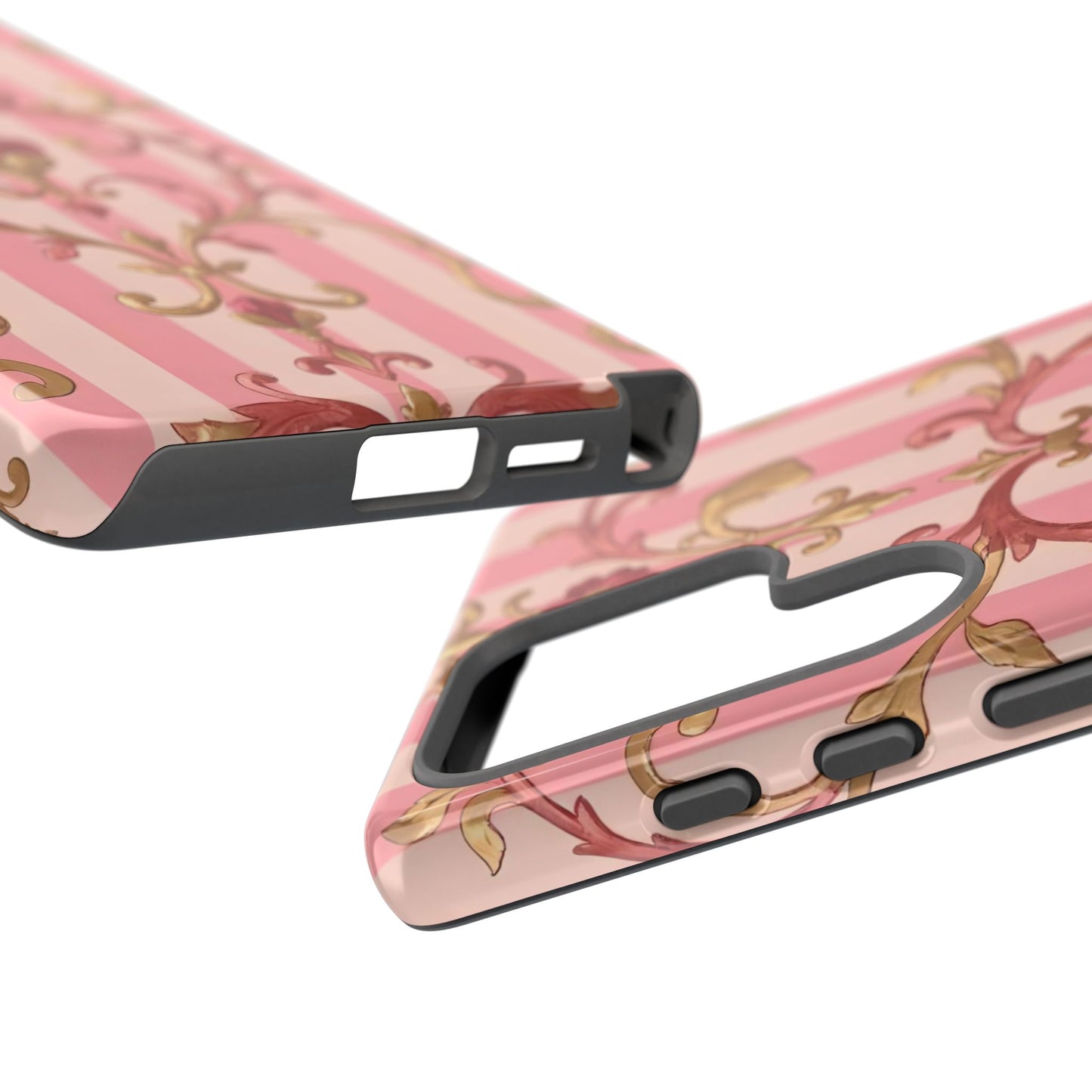 Elegant Floral Motif Phone Case - Tough Cases with Vintage Design - Pink Striped Rose Gold Damask