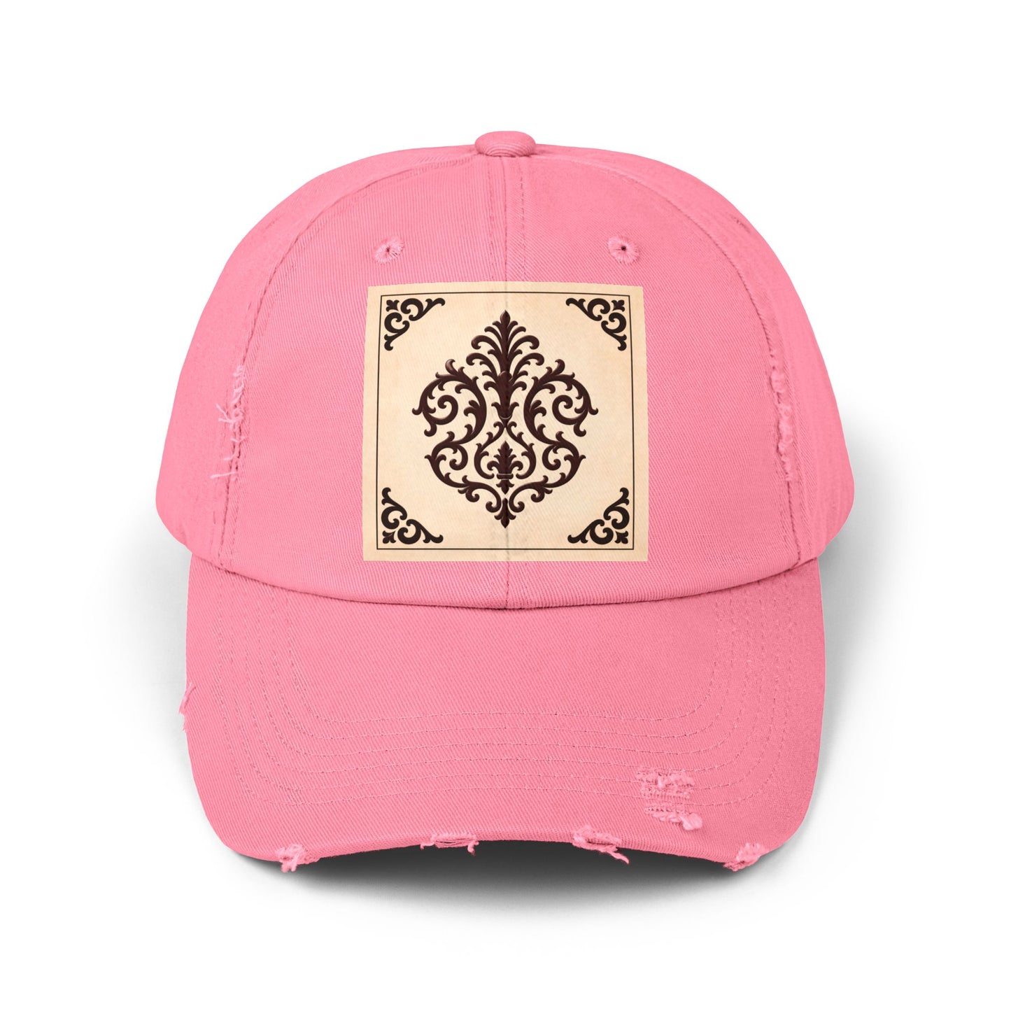 Almond-Beige & Brown Baroque Distressed Cap with Vintage Baroque Patch