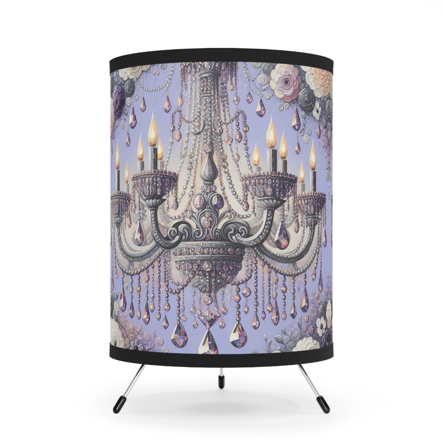Chic Tripod Lamp with Elegant Chandelier Shade, Home Decor, Lighting Fixture, Gift for Her, Bohemian Style, Living Room Accent - Lilac Jeweled Chandelier