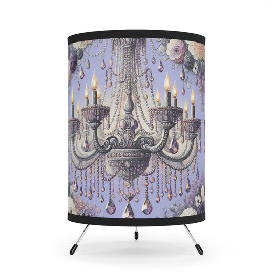 Chic Tripod Lamp with Elegant Chandelier Shade, Home Decor, Lighting Fixture, Gift for Her, Bohemian Style, Living Room Accent - Lilac Jeweled Chandelier
