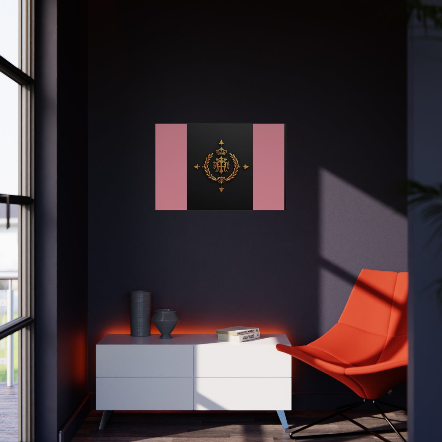 Elegant Wall Art Foam Board, Luxurious Home Decor, Modern Design Display, Stylish Room Accent, Office Decor, Unique Gift - Pink Striped Gold Crest