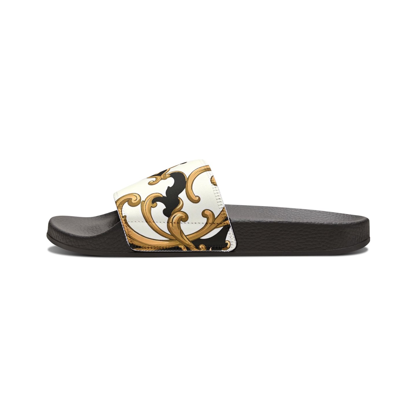 Chic Women's Removable-Strap Sandals | Casual Sliders, Summer Footwear, Stylish Slide Sandals, Trendy Beachwear - Black & Gold Rococo