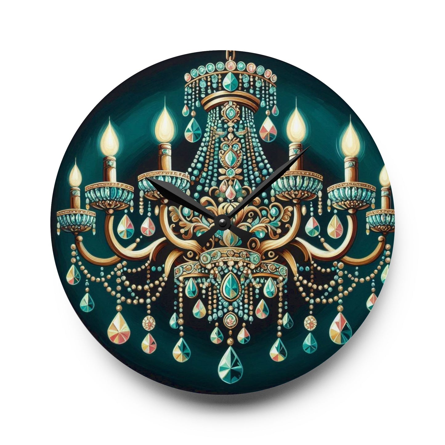 Acrylic Wall Clock - Teal Jeweled Chandelier