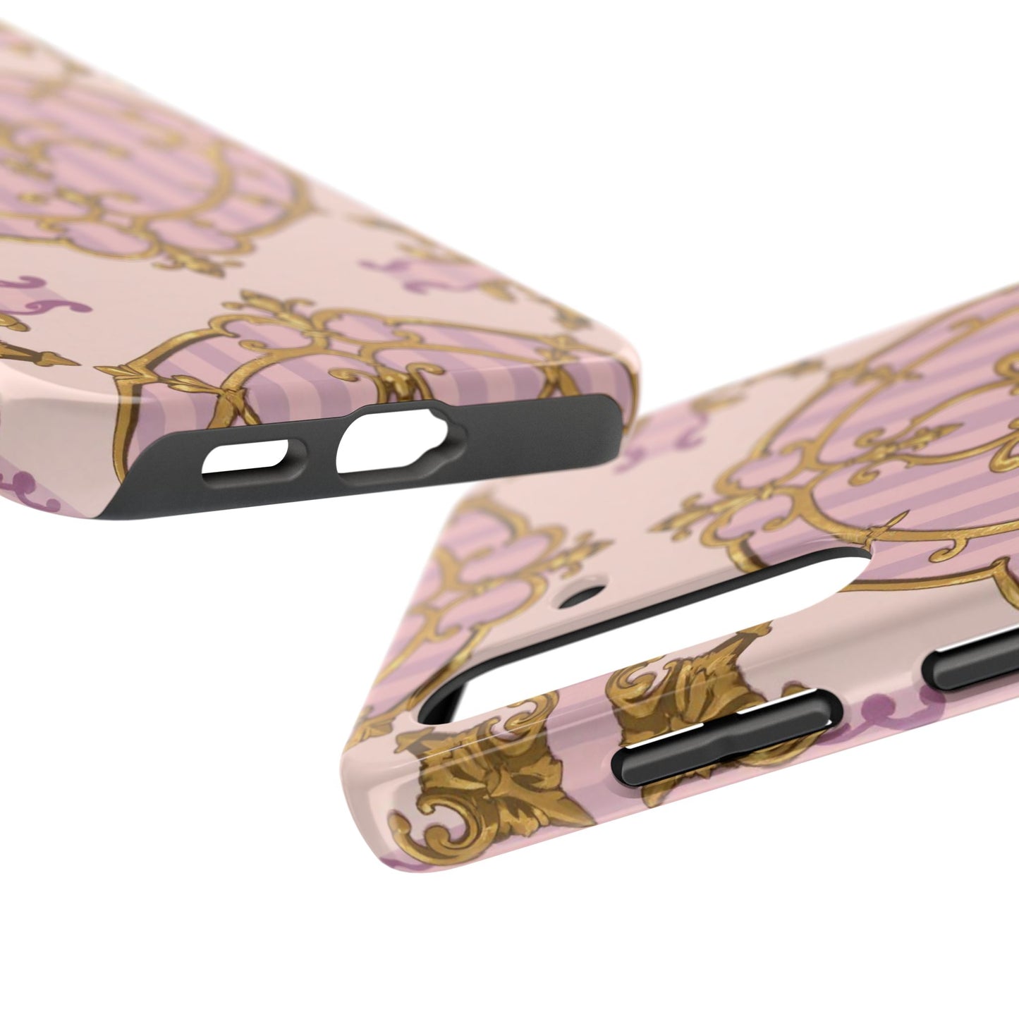 Elegant Vintage Phone Case, Tough Phone Case, Lavender & Alabaster Striped Gold Baroque Phone Cover, Stylish Phone Protector, Gift for Her
