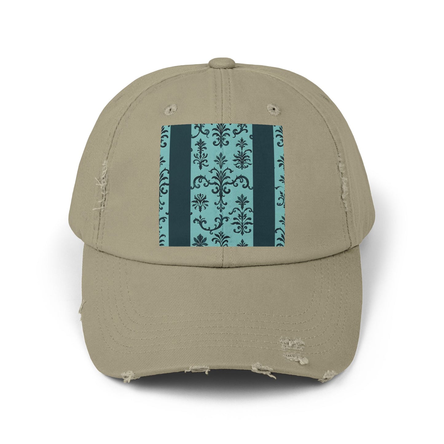 Vintage-Inspired Distressed Cap, Cool Baseball Hat, Casual Headwear, Summer Accessory, Gift for Him Her - Teal Striped Rococo