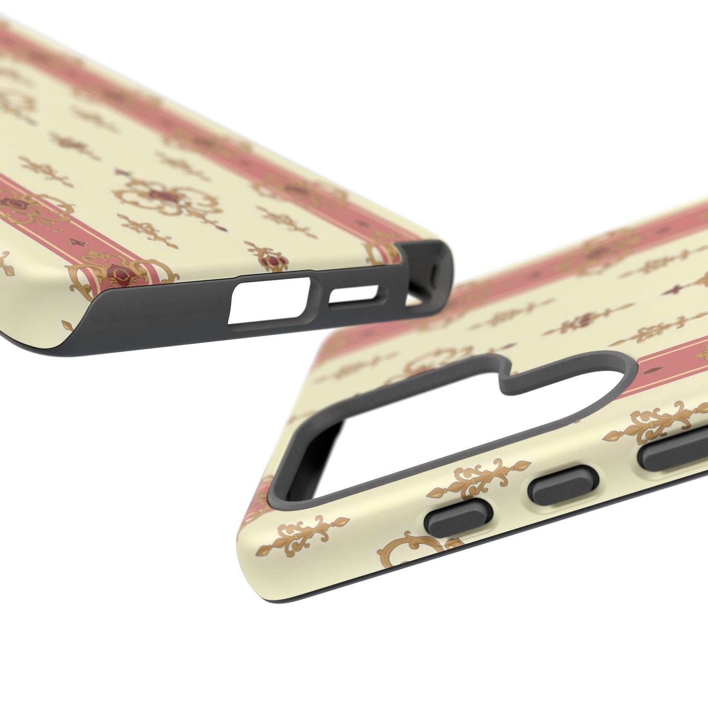 Elegant Floral Motif Phone Case - Tough Cases with Vintage Design - Mauve Striped Gold Damask