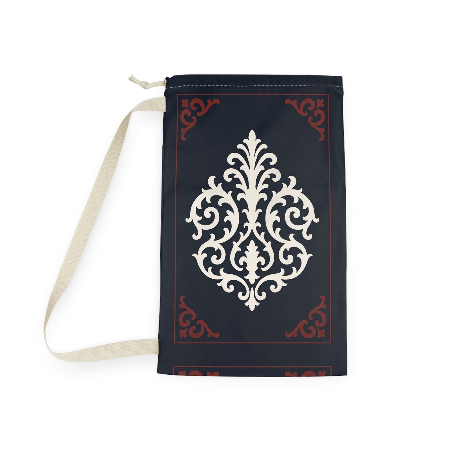 Dusk Blue-Maroon & White Baroque Laundry Bag — Dusk Blue & White Travel Wash Bag