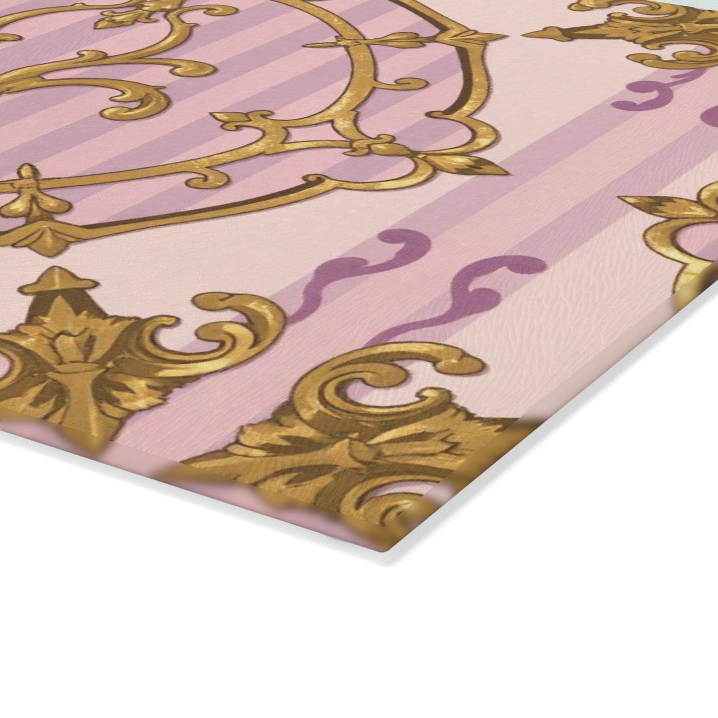 Lavender & Alabaster Striped Gold Baroque Design Glass Cutting Board, Elegant Kitchen Decor, Unique Gift for Home, Birthday, Wedding, Housewarming
