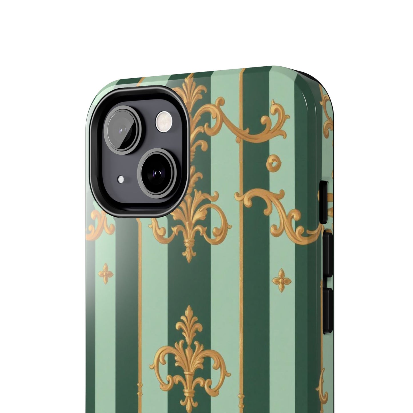 Elegant Floral Tough Phone Cases | Stylish Phone Protection, Gift for Her, Trendy Accessory, Unique Decor - Mint Green & Teal Striped Gold Baroque
