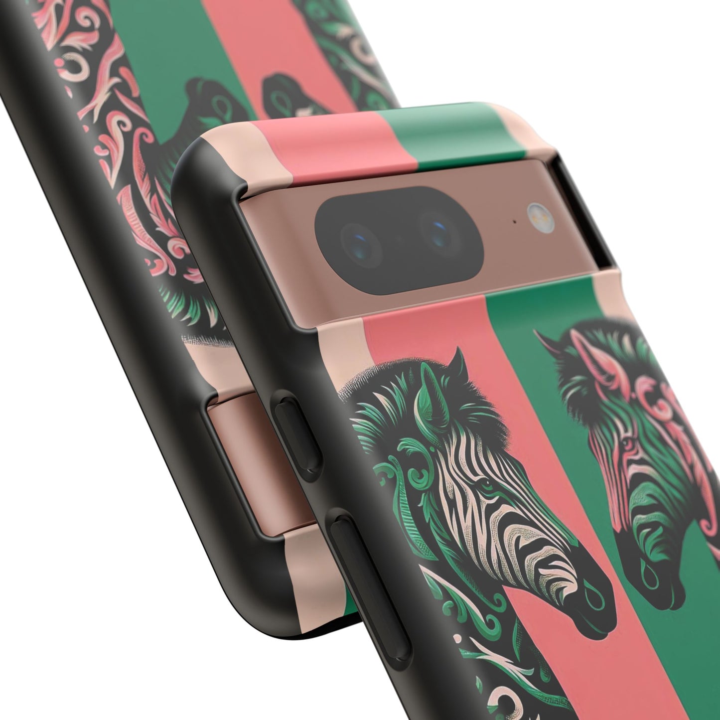 Phone Case - Elegant Pink & Green Zebra Damask Design