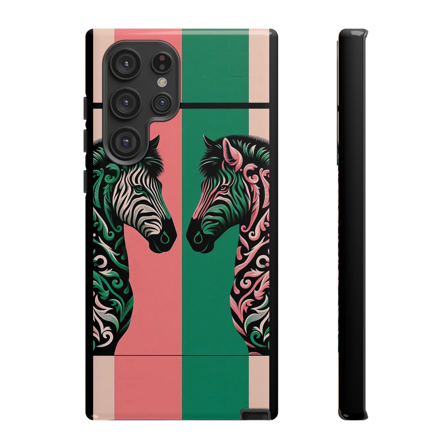 Phone Case - Elegant Pink & Green Zebra Damask Design