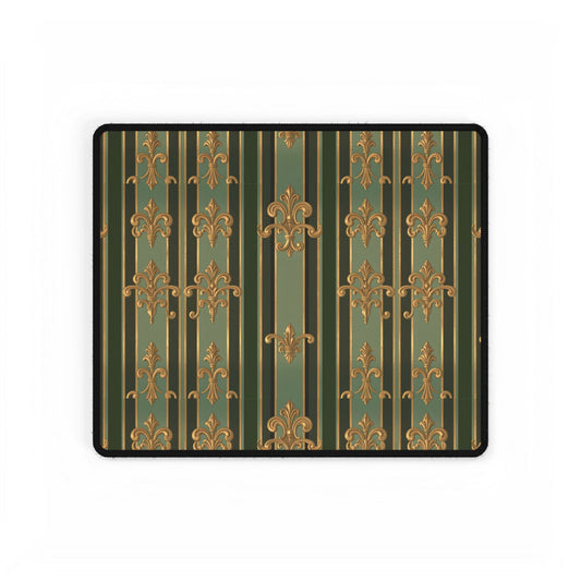 Elegant Baroque Desk Mat, Office Decor, Home Office Accessories, Stylish Desk Pad, Gift for Writers - Green Striped Gold Baroque