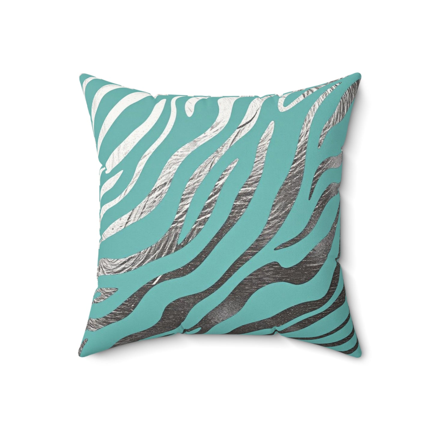 Modern Zebra Print Faux Suede Pillow - Aqua & Silver Accent Cushion