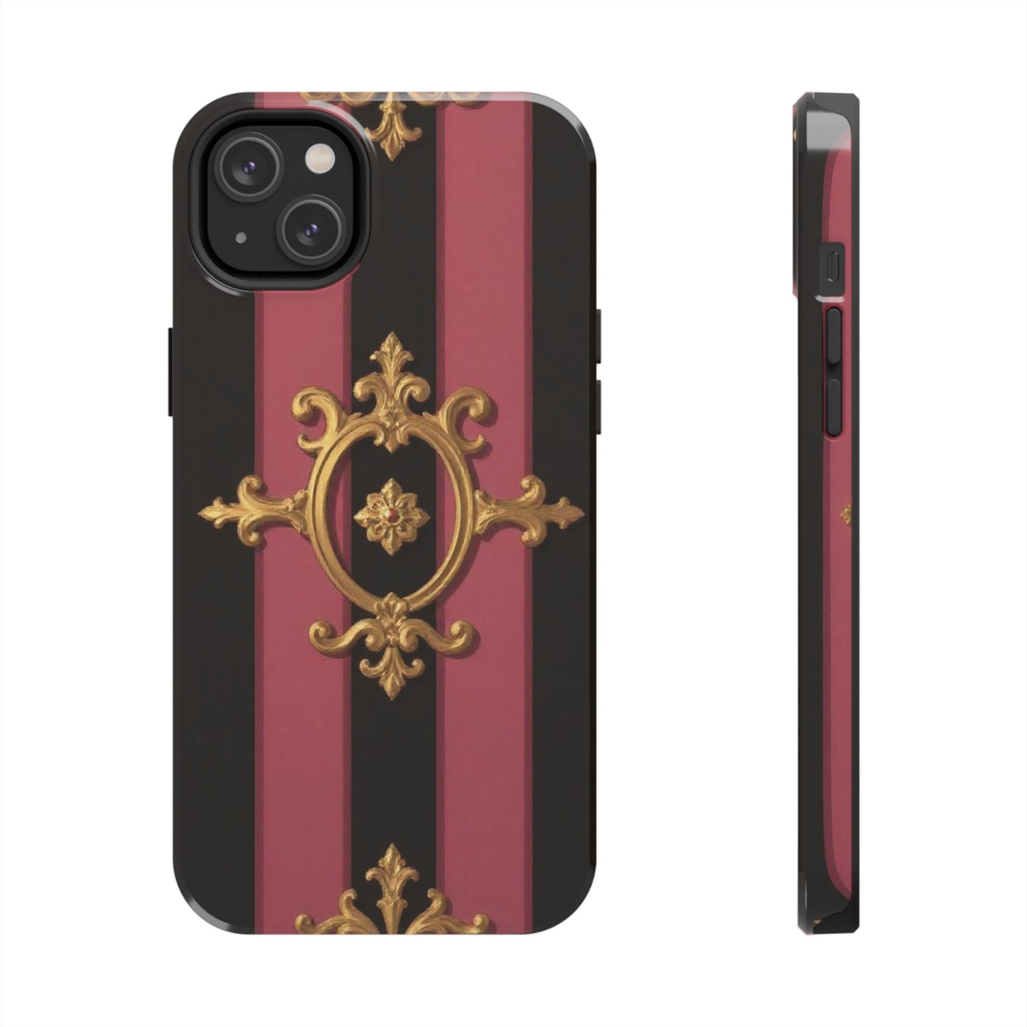 Elegant Black & Mauve Striped Gold Baroque Tough Phone Cases, Luxe Phone Covers, Fashionable Mobile Cases, Gift for Her, Holiday Phone Accessories