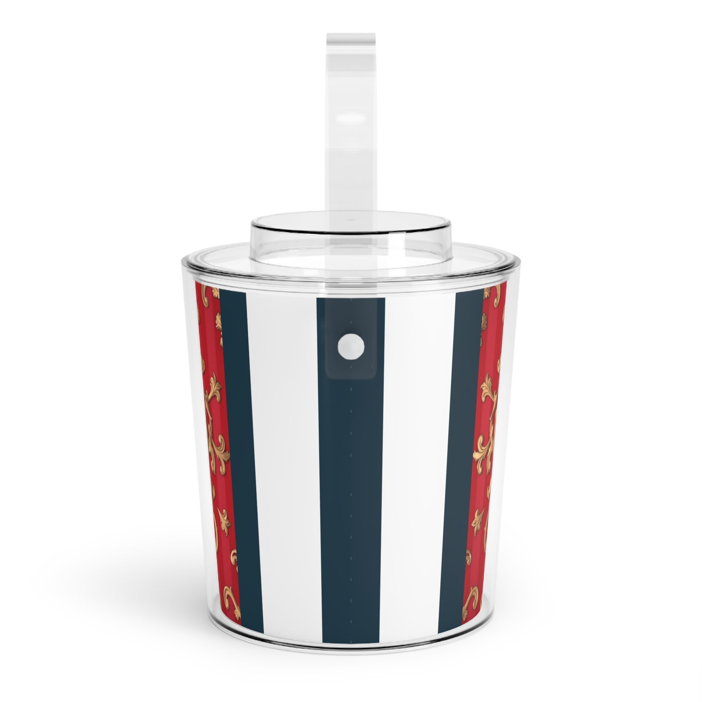 Elegant Ice Bucket with Tongs, Party Accessory, Barware, Home Decor, Holiday Entertaining, Chic Gift Idea - Blue, Red & White Striped Baroque