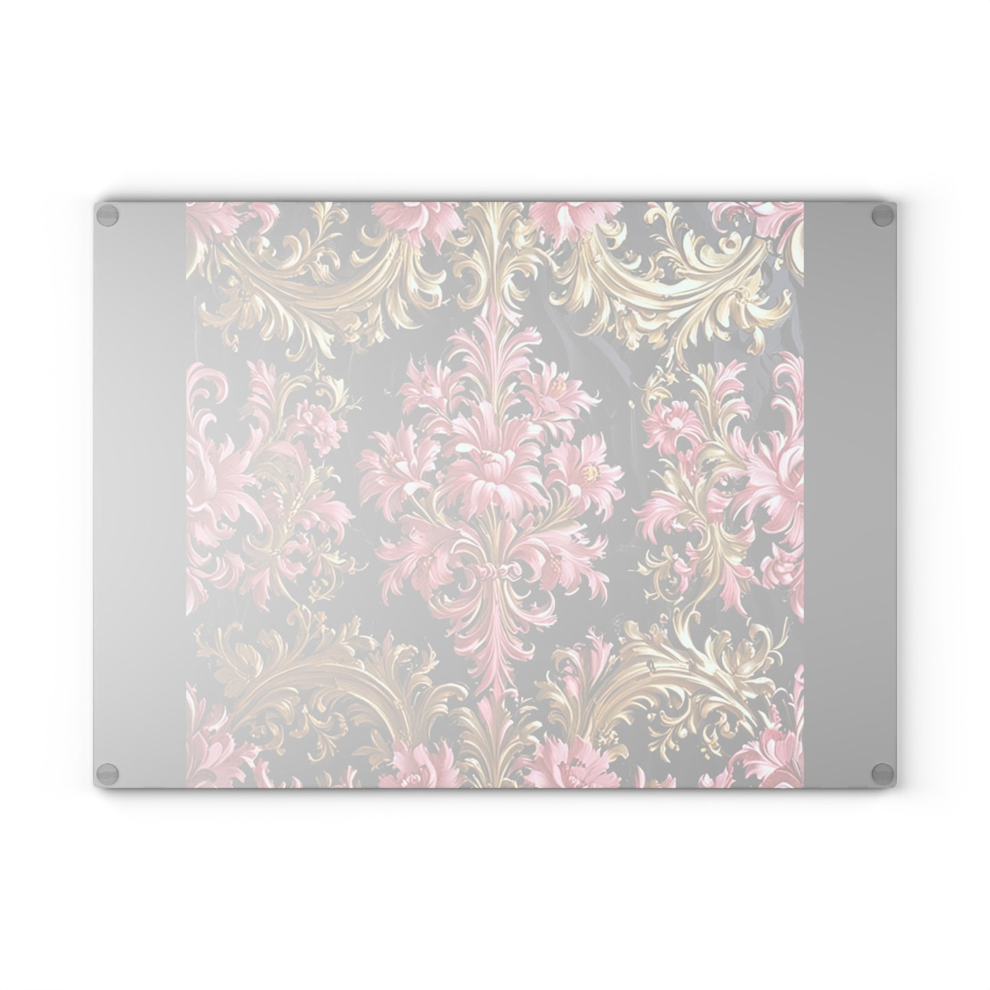 Elegant Floral Glass Cutting Board, Kitchen Decor, Decorative Cutting Board, Gift for Cooks, Wedding Gift - Black & Pink Oil Painting Style Rococo