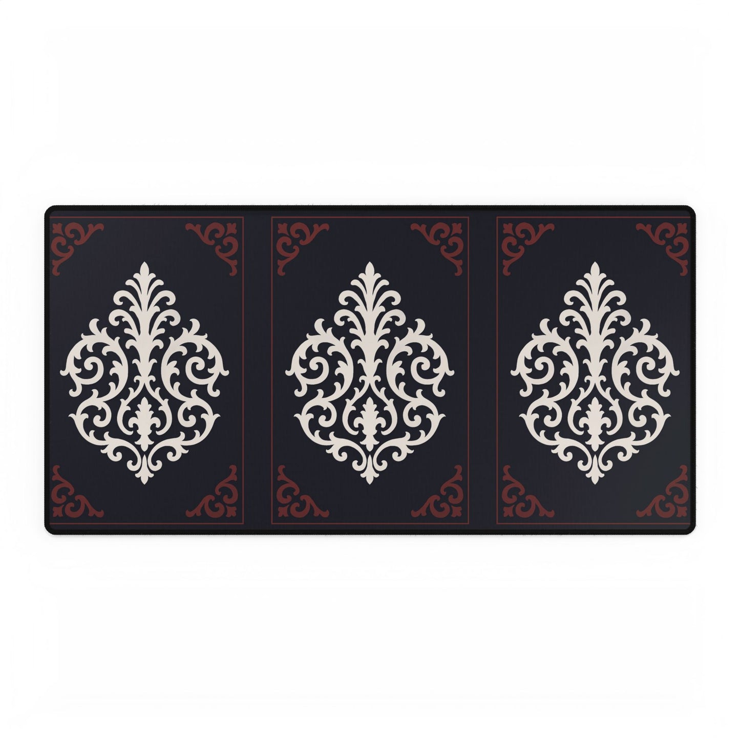 Dusk Blue-Maroon & White Baroque Desk Mat — Elegant Dusk Blue & White Mouse Pad