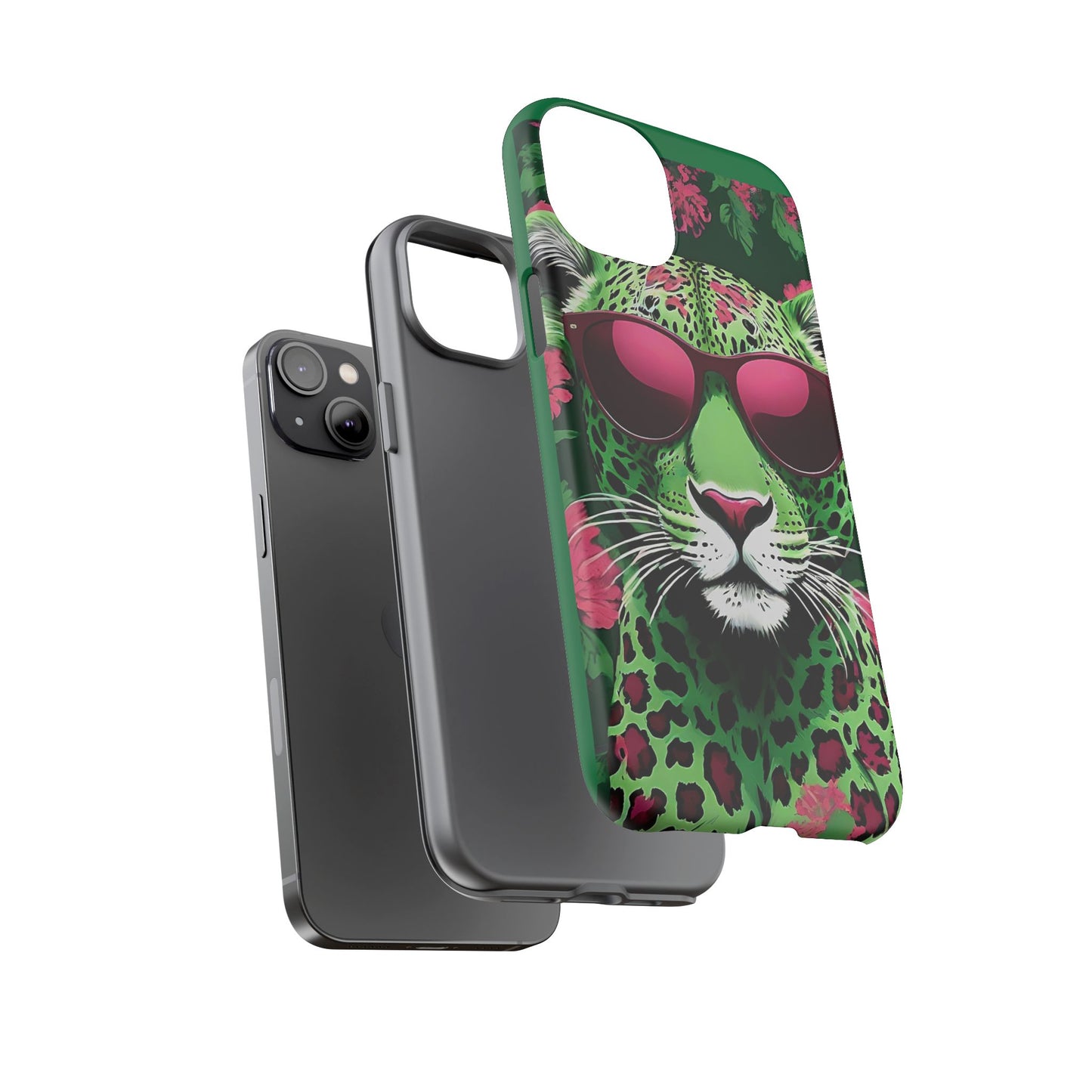 Phone Case - Lime Green & Burgundy Leopard In Sunglasses Design