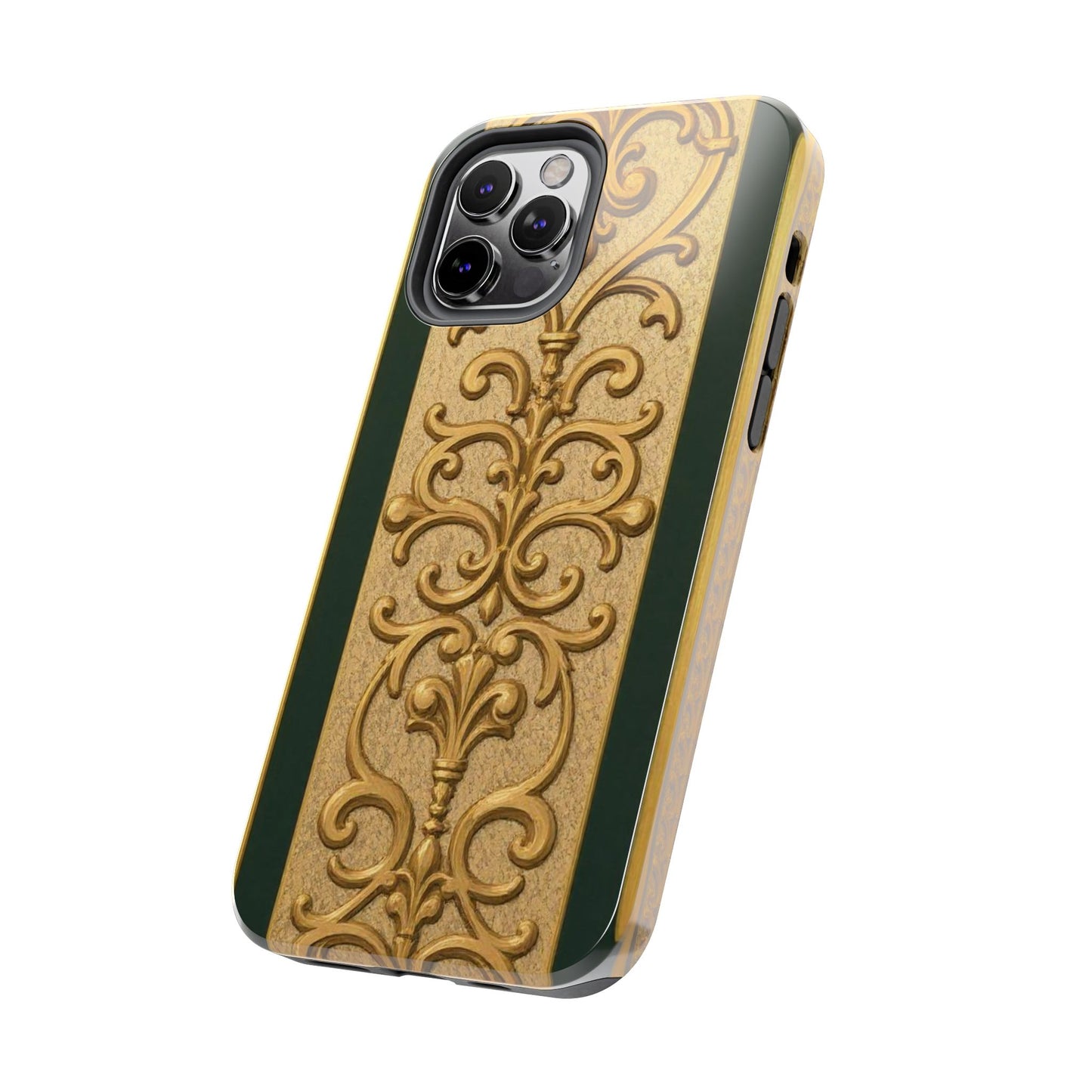 Elegant Teal Striped Gold Baroque Vintage Phone Case, Durable Cell Phone Cover, Floral Phone Protection, Personalized Gift Idea