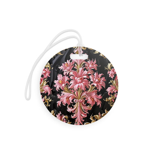 Elegant Floral Luggage Tags, Travel Accessories, Personalized Travel Tags, Stylish Suitcase Labels - Black & Pink Oil Painting Style Rococo