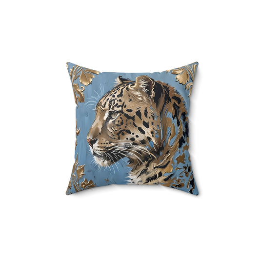 Elegant Leopard Print Square Pillow - Luxurious Home Decor - Powder Blue