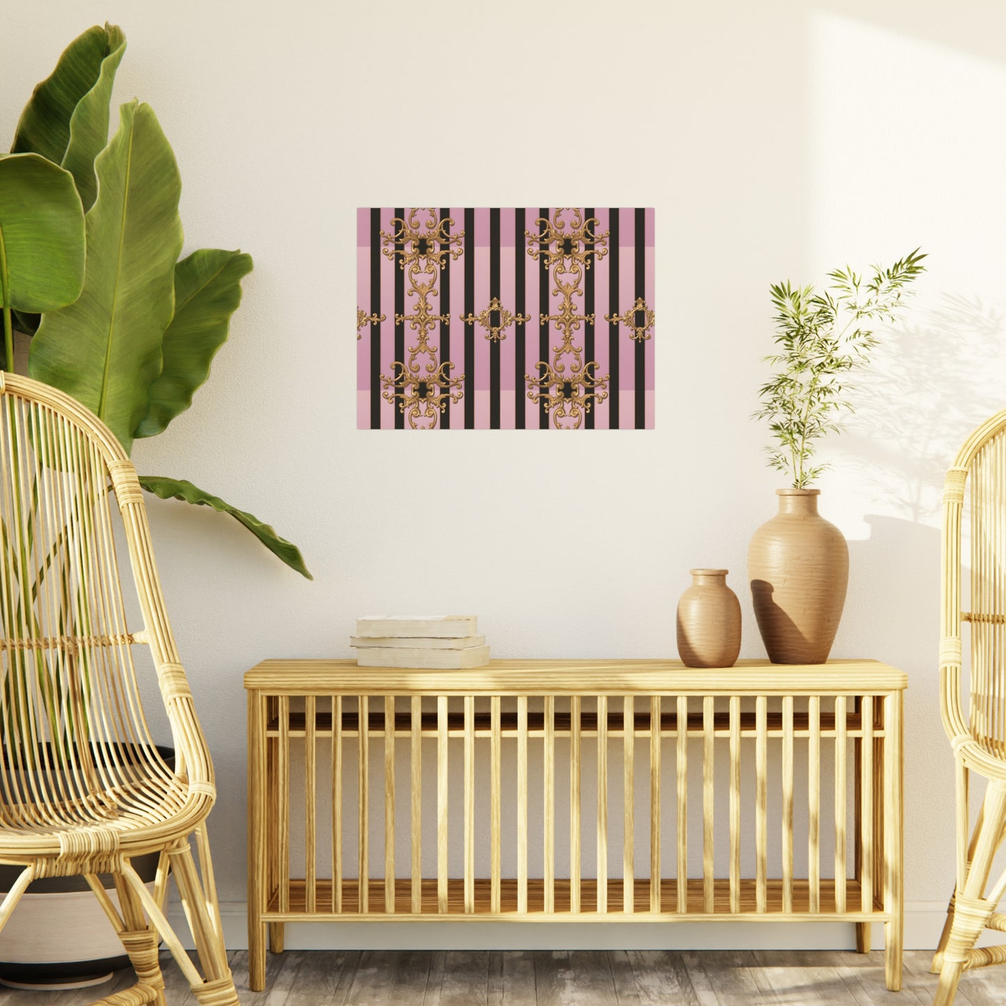 Elegant Decorative Foam Board | Wall Art, Home Decor, Office Accent, Gift Idea, Event Decoration - Lavender Ombre Striped Gold Baroque