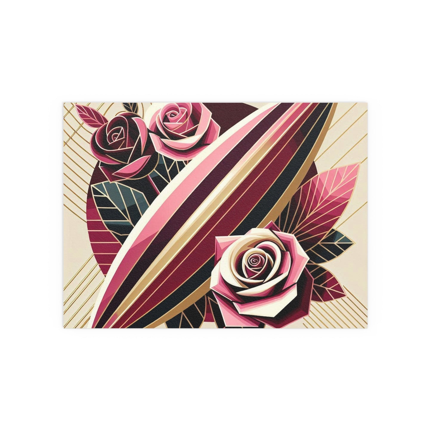 Elegant Floral Silk Poster - Indoor/Outdoor Wall Art for Home Decor - Pink & Burgundy Striped Surfboard & Roses