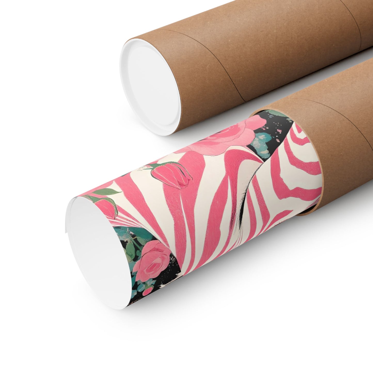 Floral Art Poster - Elegant Matte Vertical Wall Decor - Pink & White Zebra