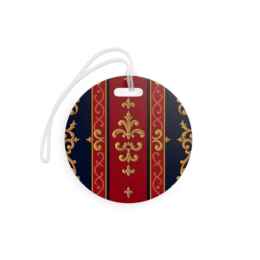 Elegant Travel Luggage Tags, Stylish Baggage Labels for Travel Enthusiasts, Perfect Gift for Vacationers - Midnight Blue & Dusk Red Gold Baroque