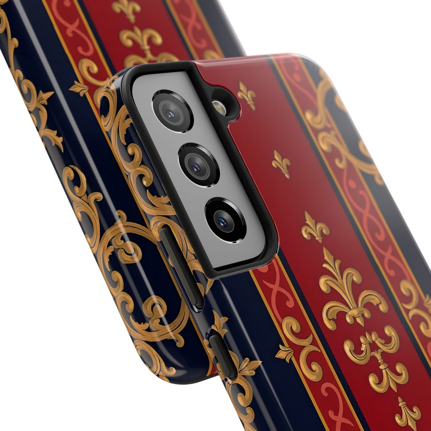 Elegant Vintage Phone Cases, Tough Phone Cover, Stylish Cell Phone Accessories, Durable Phone Protection - Midnight Blue & Dusk Red Gold Baroque