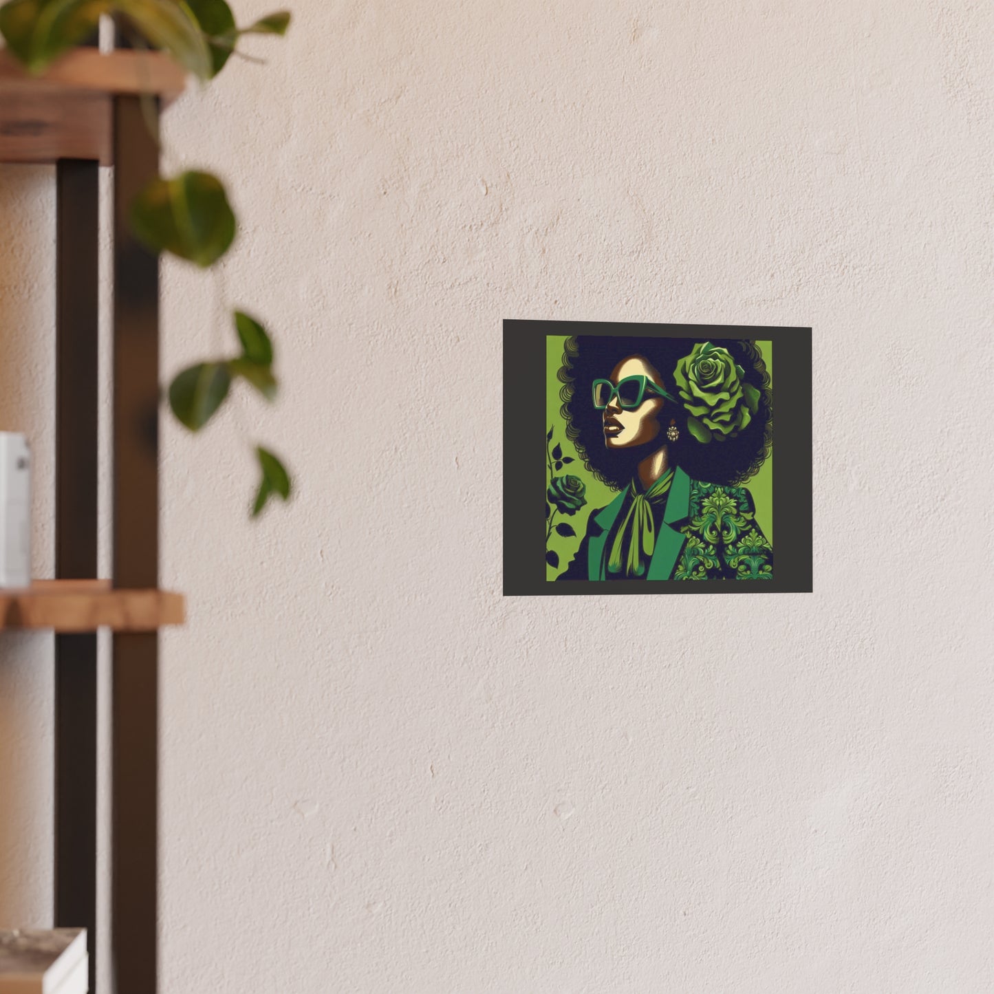 Chic Afrocentric Art Poster, Vibrant Wall Décor, Stylish Home Decoration, Damask Chic Art Print - Lady In Green Damask