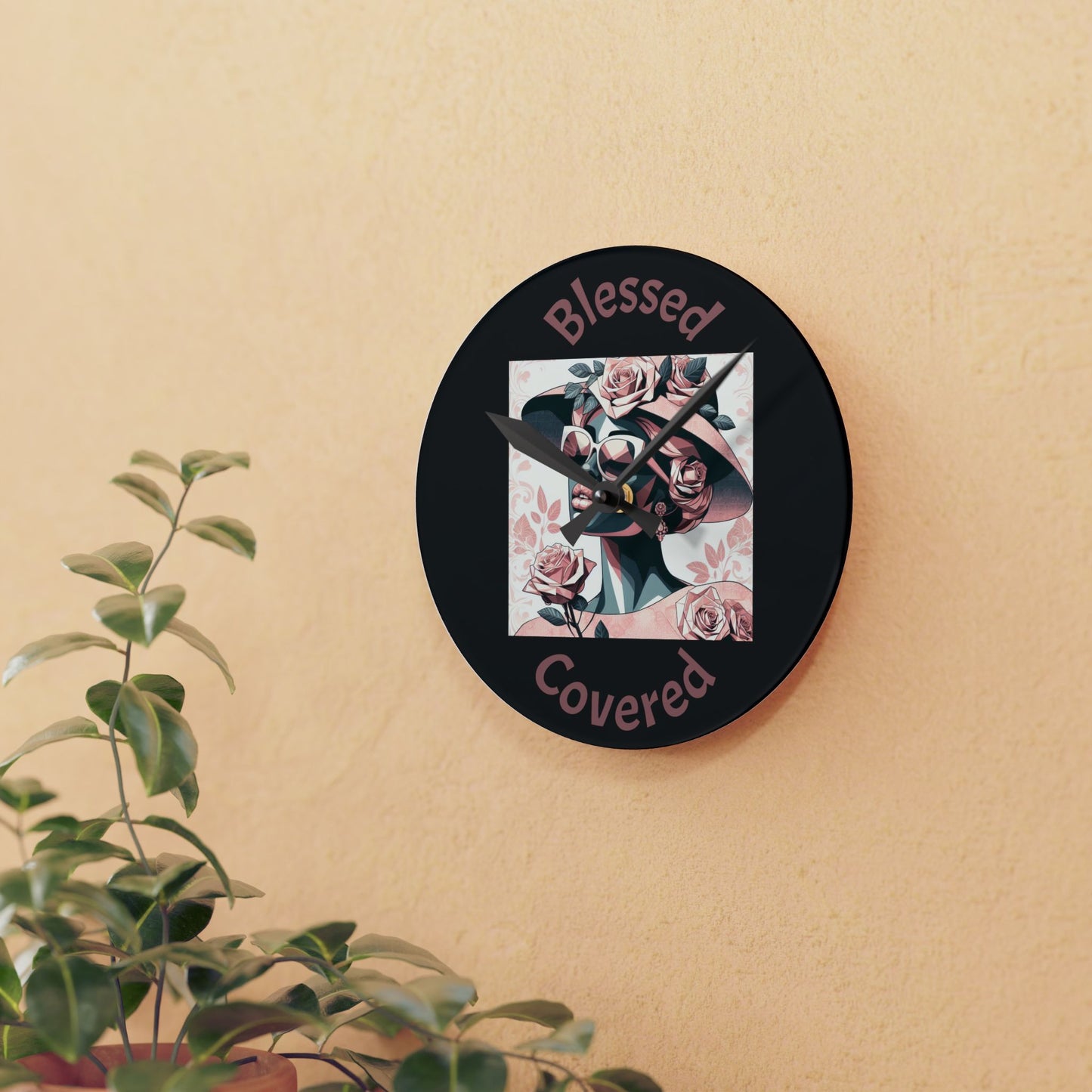 Floral Blessed and Covered Acrylic Wall Clock, Elegant Home Decor, Motivational Gift, Wall Art for Living Room, Inspirational Clock