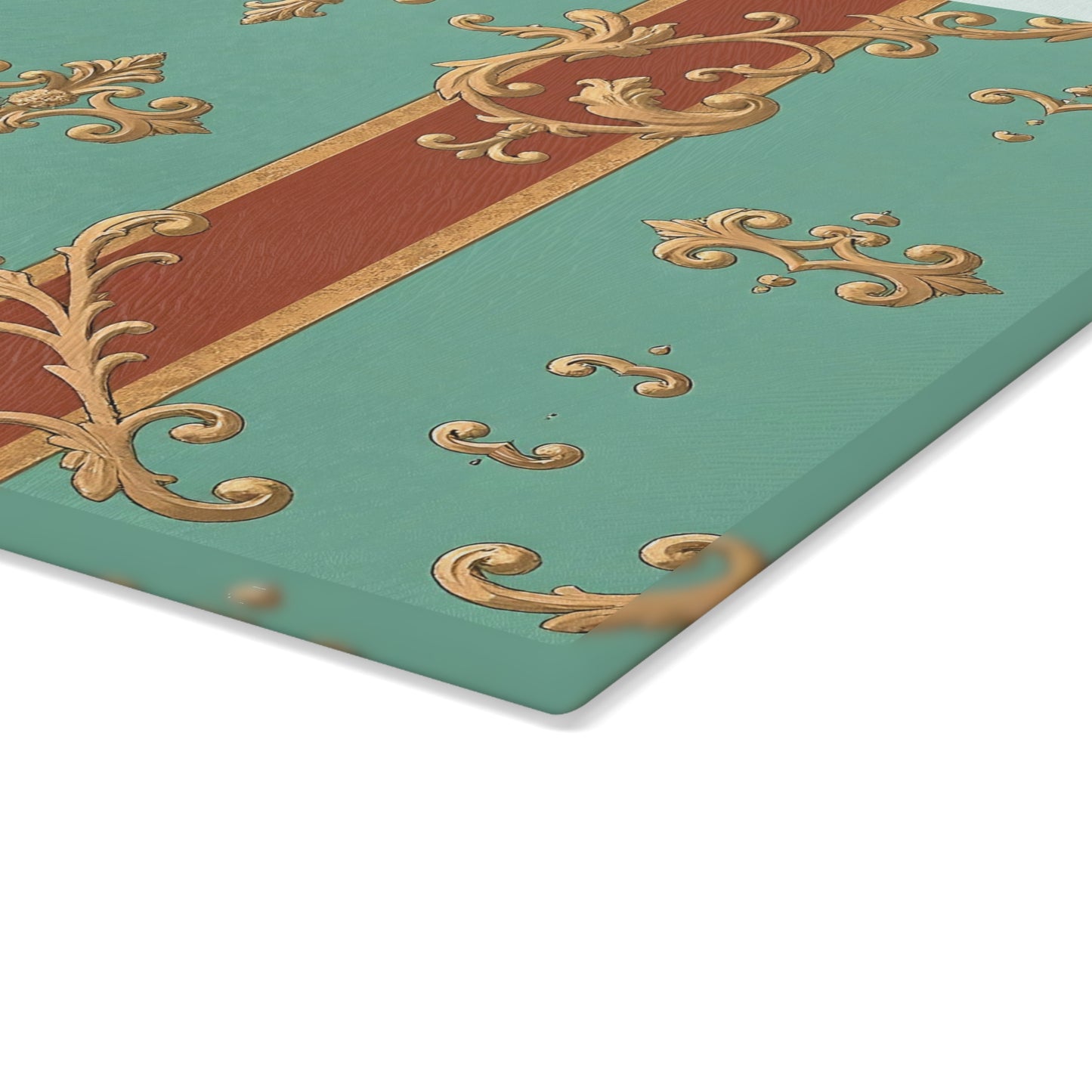 Elegant Decorative Glass Cutting Board, Kitchen Decor, Gift for Chefs, Home Decor, Wedding Gift - Rust & Mint Aqua Striped Baroque