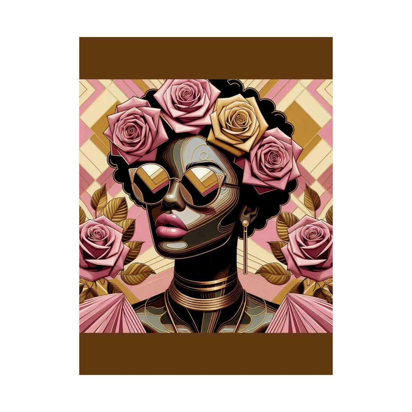 Elegant Satin Poster | Black Woman Art Print | Floral Decor | Modern Wall Art | Home Decor | Gift for Her | Pink Roses Lady