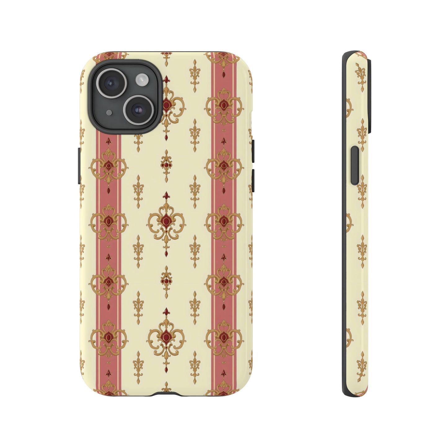 Elegant Floral Motif Phone Case - Tough Cases with Vintage Design - Mauve Striped Gold Damask