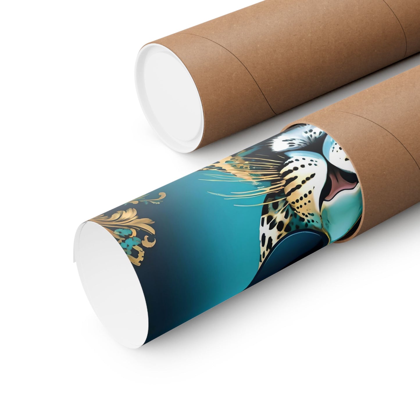 Vertical Wall Poster - Floral Motif Art - Aqua & Gold Leopard in Sunglasses