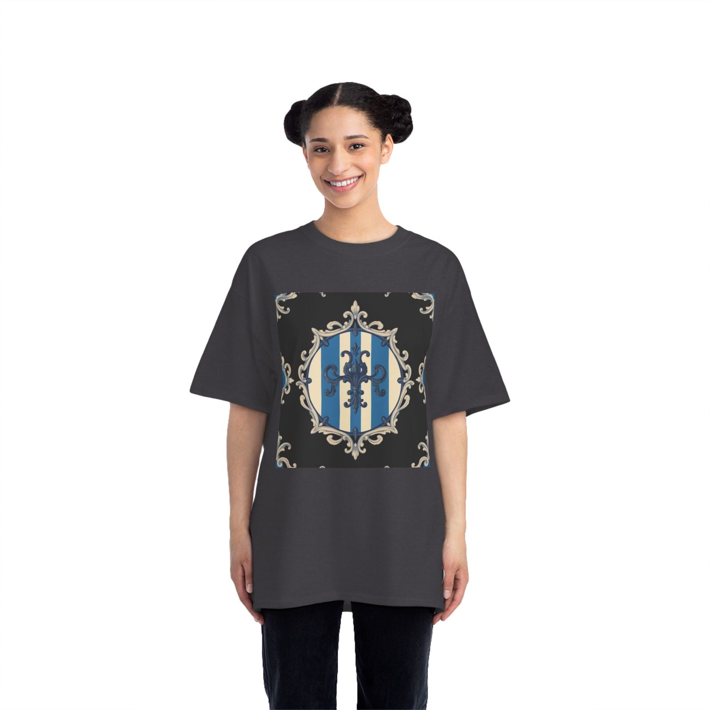 Elegant Blue & Alabaster Striped Baroque Short-Sleeve T-Shirt | Vintage Style, Graphic Tee, Casual Wear, Unisex Gift, Unique Design