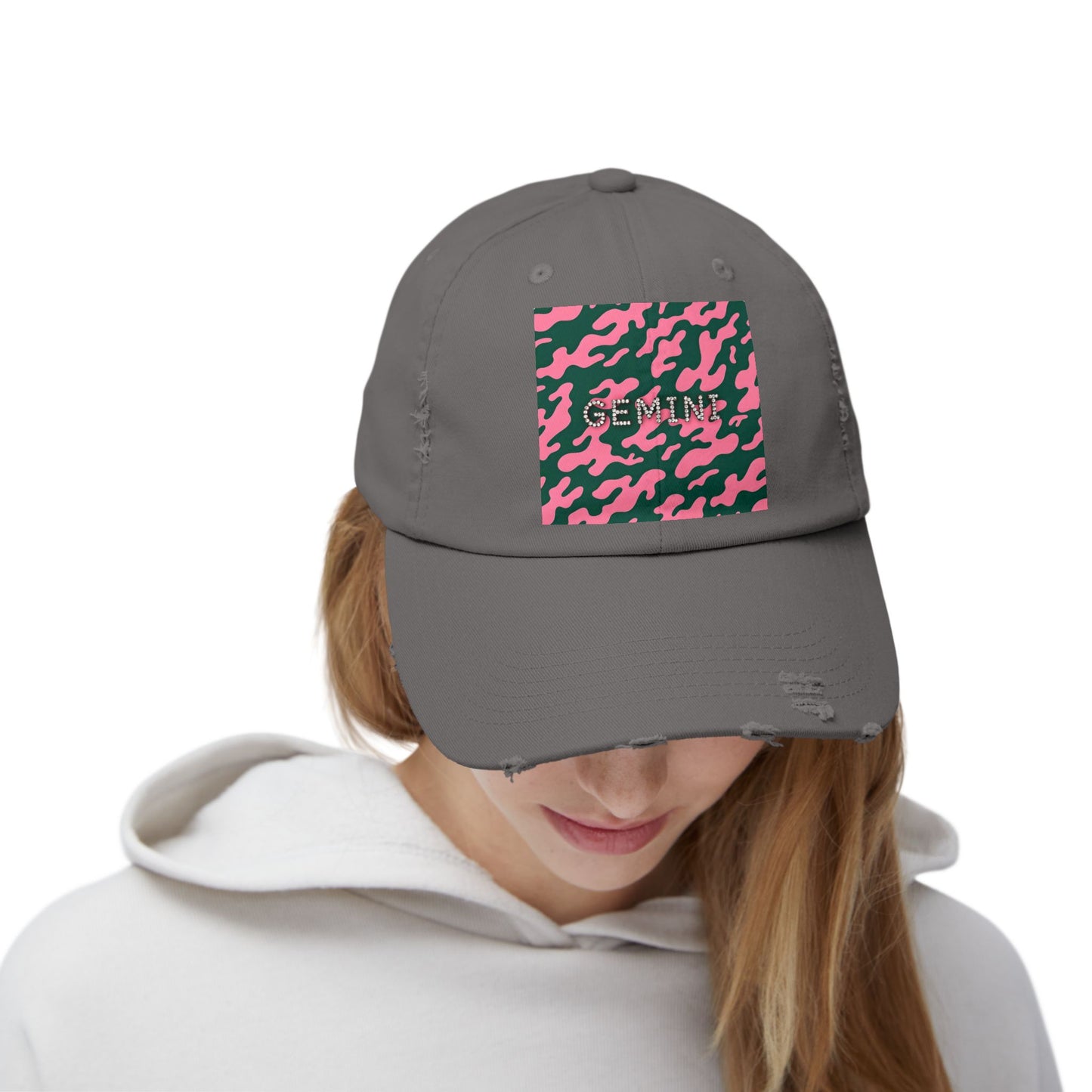 Gemini Distressed Cap - Trendy Unisex Camo Hat for Astrology Lovers