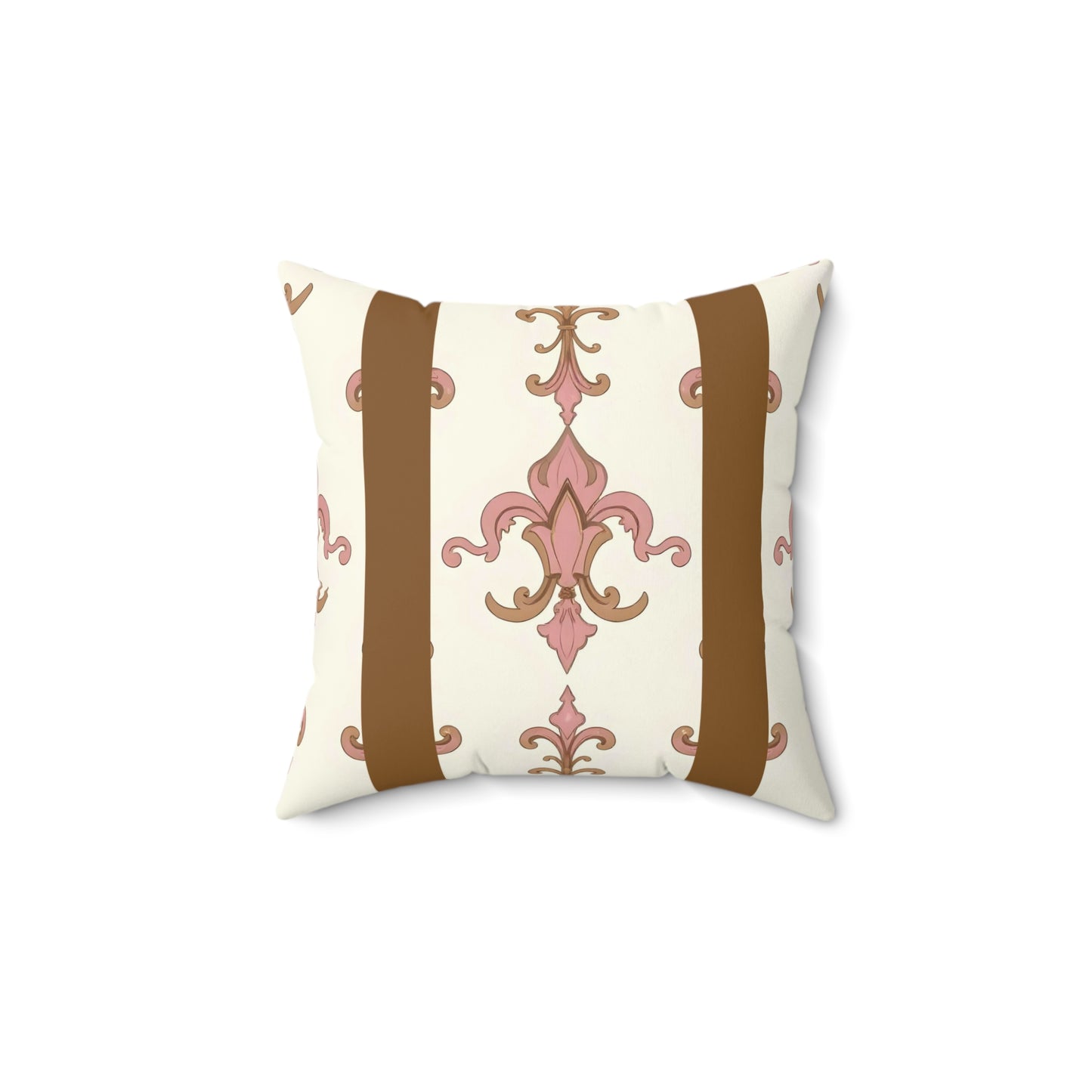 Elegant Faux Suede Square Pillow, Home Decor, Throw Pillow, Accent Pillow for Living Room, Bedroom - Brown Striped Pink Arabesque