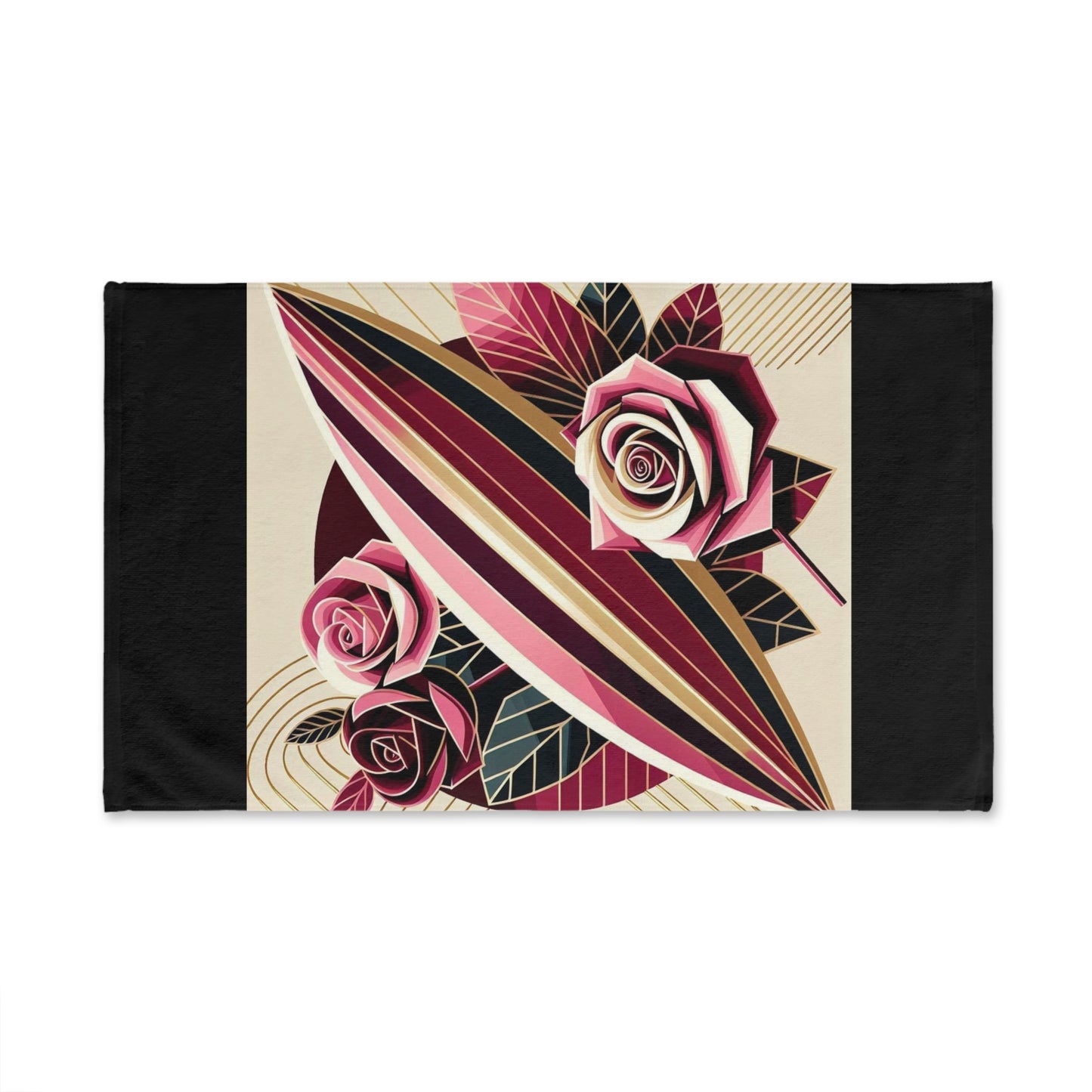 Elegant Floral Hand Towel - Rose Design for Home Decor & Gifts - Pink & Burgundy Striped Surfboard & Roses Design