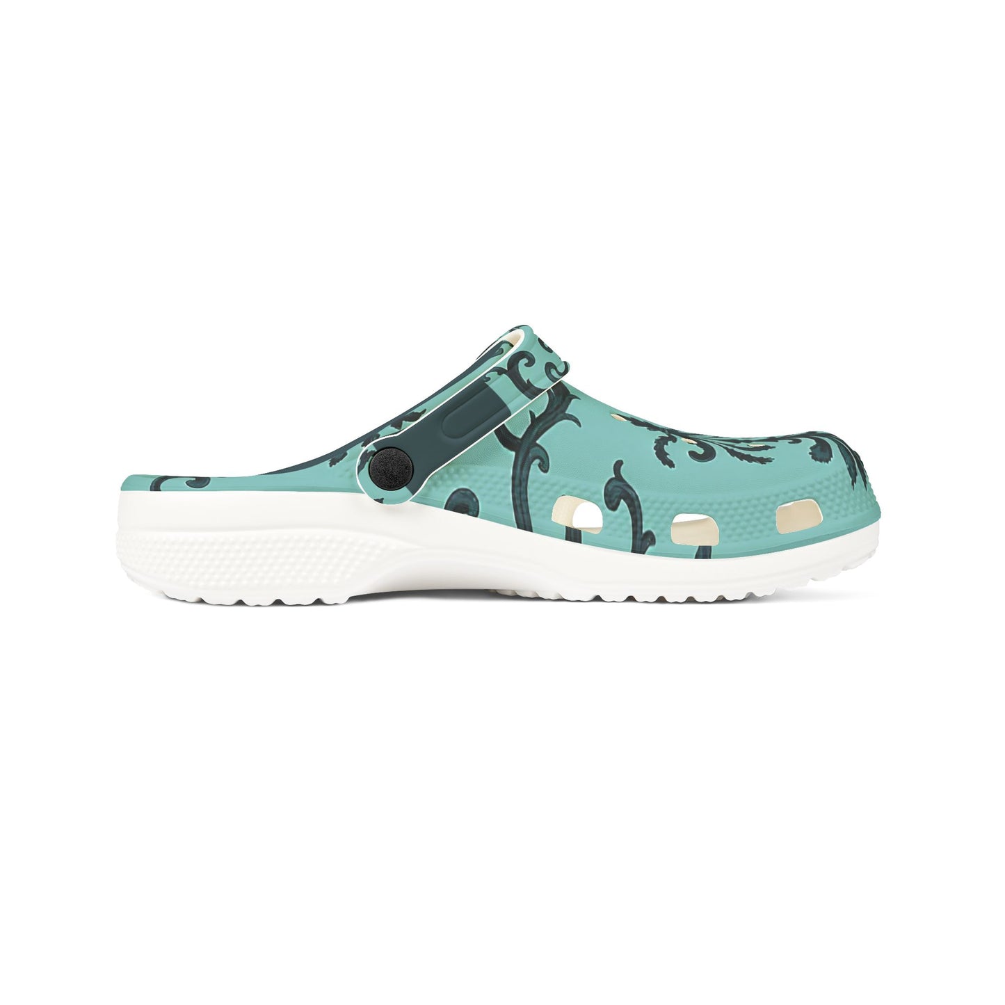 Stylish EVA Foam Rubber Clogs with Elegant Pattern | Comfortable Footwear for Home & Outdoors, Casual Slip-Ons, Spring Fashion - Teal Striped Rococo