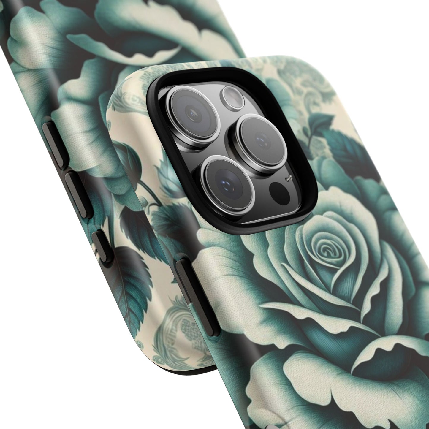 Elegant Floral Motif Phone Case - Tough Cases with Vintage Design - Teal Roses & Damask