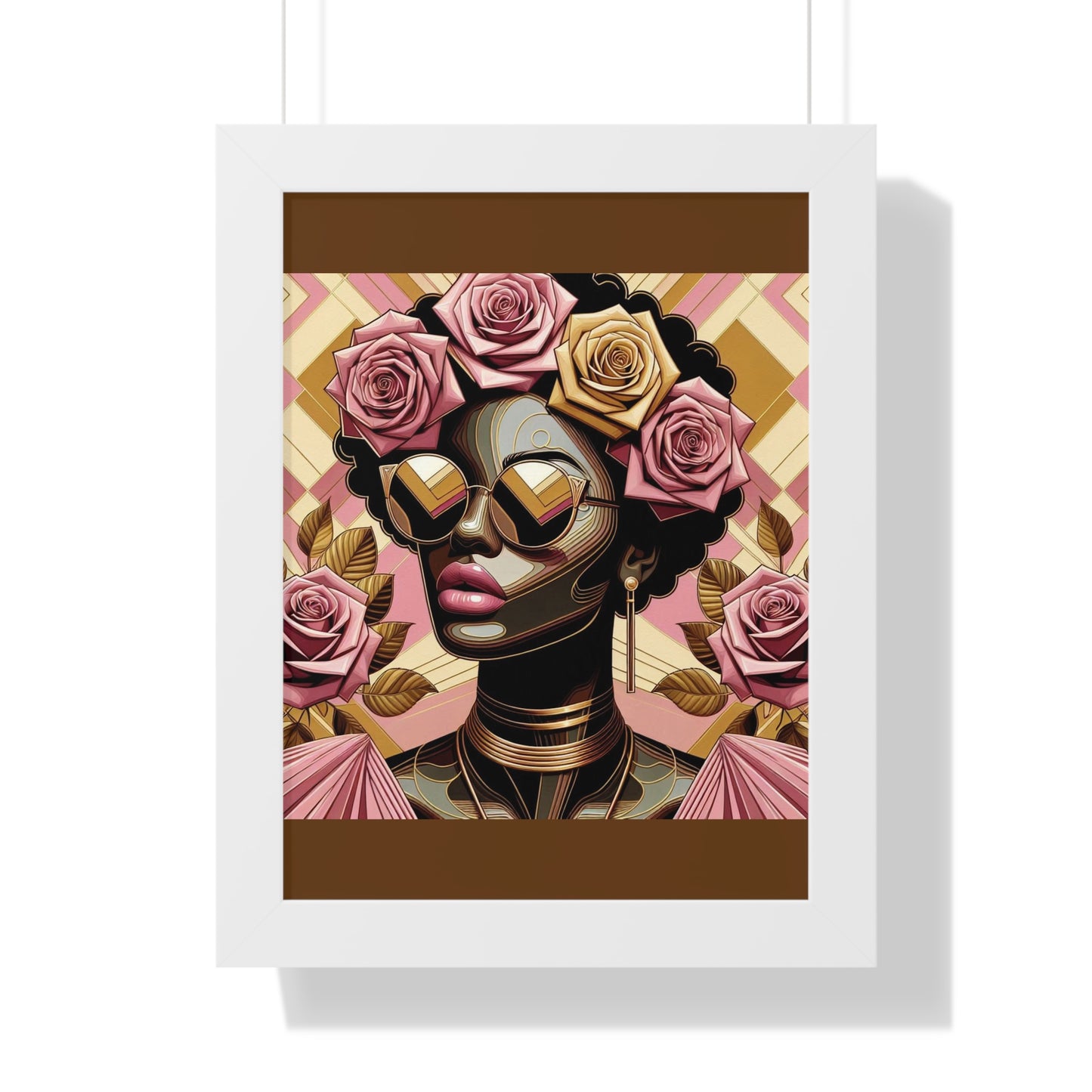 Elegant Framed Vertical Poster of Floral Woman, Home Decor, Wall Art, Gift for Her, Feminine Art Print - Pink Roses Lady
