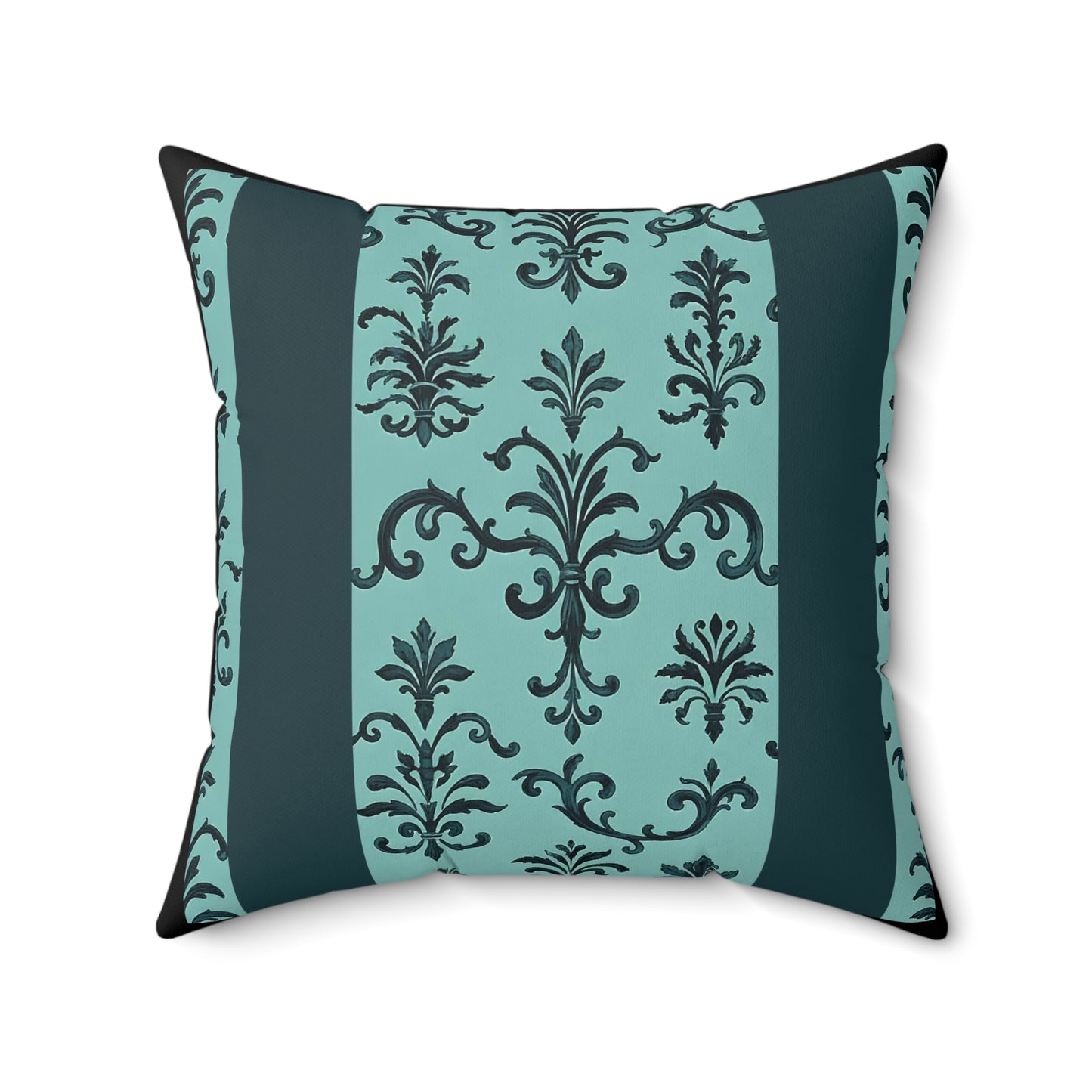 Elegant Faux Suede Square Pillow - Boho Home Decor, Cozy Living Room Cushion, Decorative Throw Pillow - Teal Striped Rococo