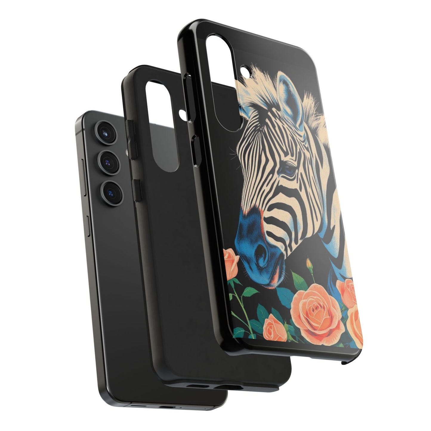 Zebra Tough Phone Case - Trendy Floral Design for Animal Lovers - Blue Zebra & Roses